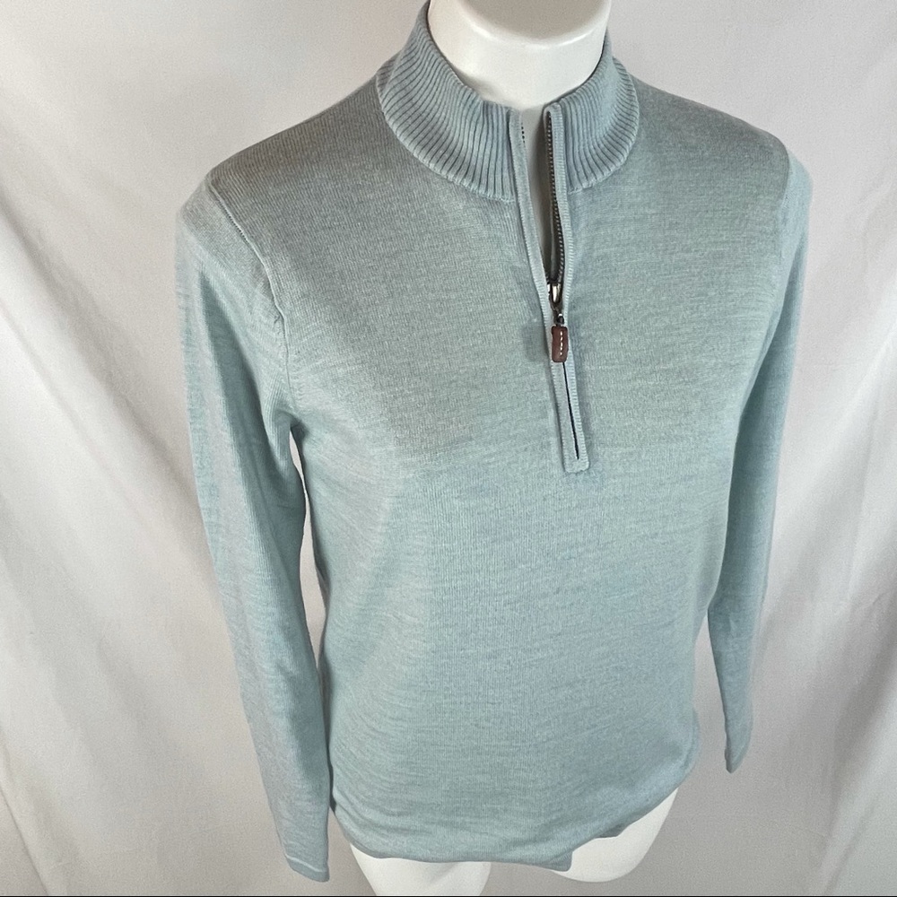 Peter Millar 3/4 Zip Mock Neck Sweater Medium Blue